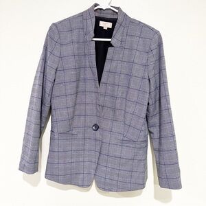 Loft Single Breasted Blazer Size 12P Shoulder Pads Plaid